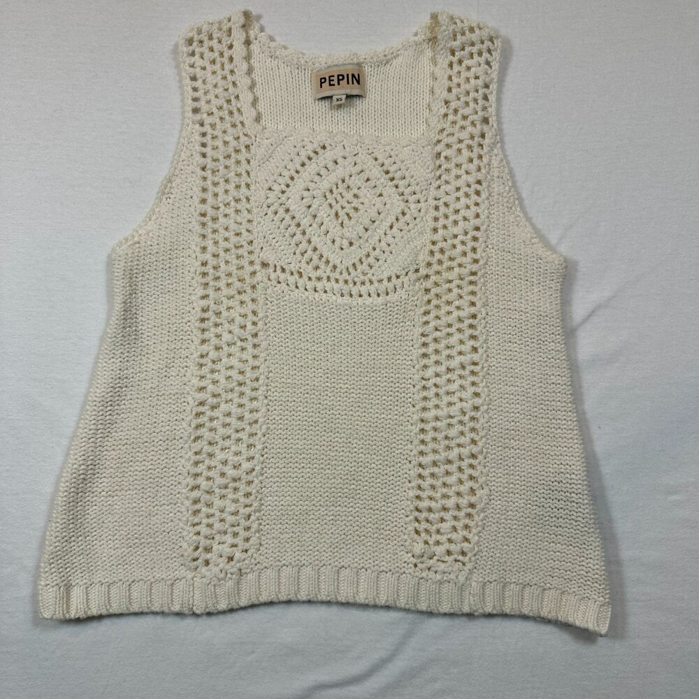 Anthropologie Pepin Women's XS Boho Crochet/Knit Sleeveless Top Ivory/Cream - Picture 2 of 8
